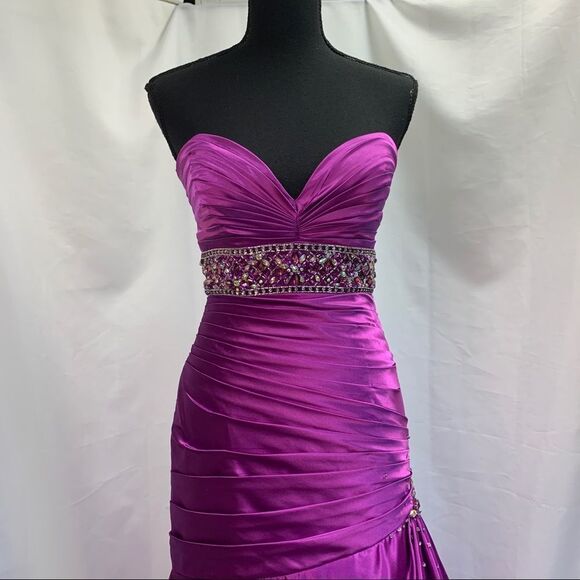 Purple sweetheart neckline rhinestone sequin beaded prom ball gown dress Sz 6 - Picture 8 of 15